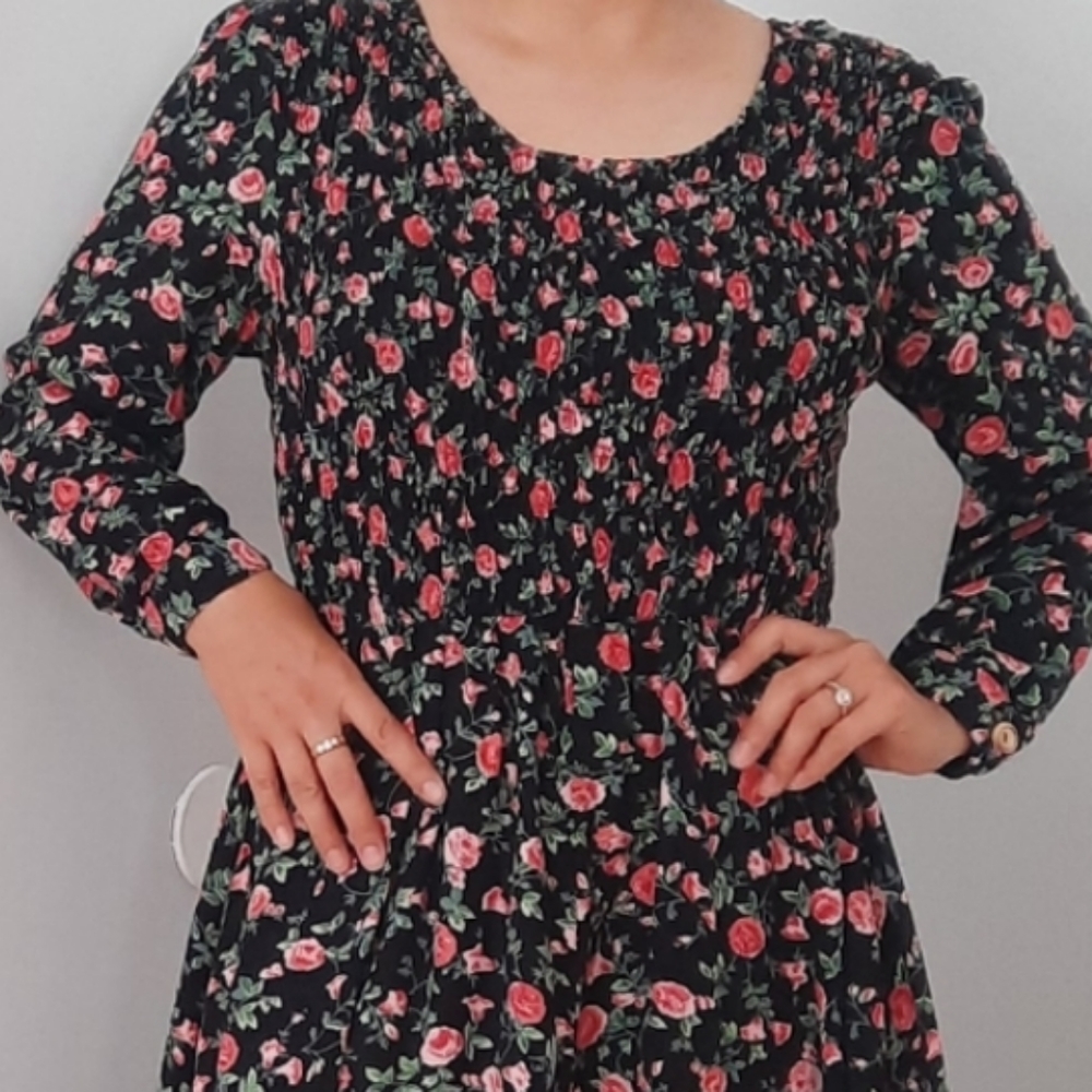 Vintage floral smock long sleeve dress